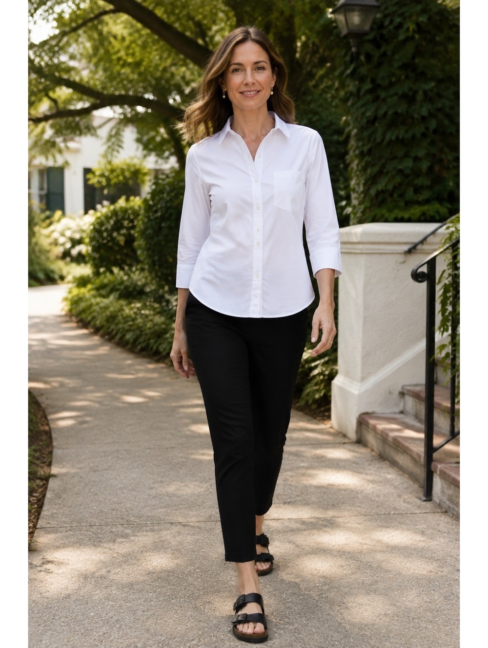 Banana Republic white stretch button-front shirt